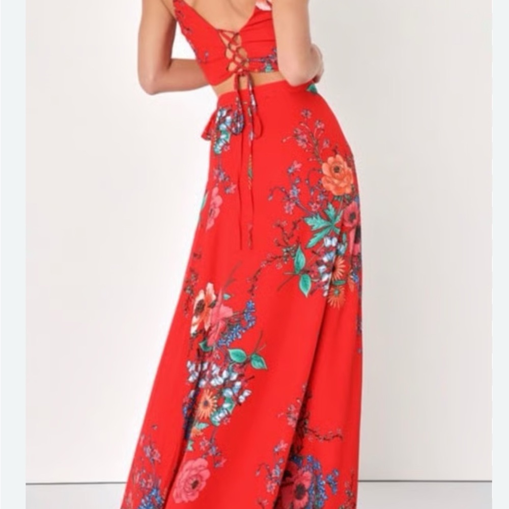 Lulus Bloom with a View Maxi Shirt and Crop Top